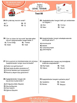 ilkokul 1. Sınıf Genel Tekrar Testleri 